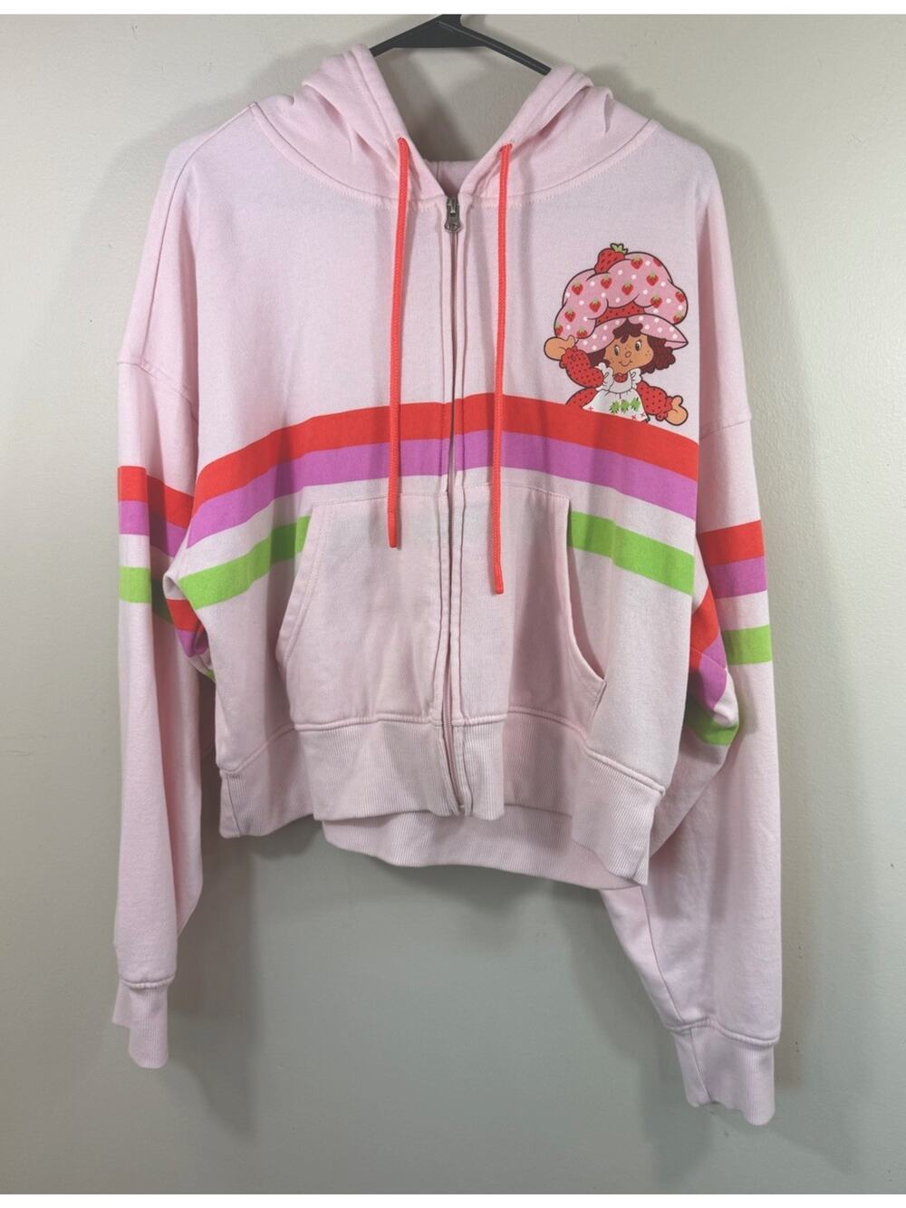 Strawberry Shortcake Hoodie Womens Size XXL Pink Full Zip Y2K Kawaii